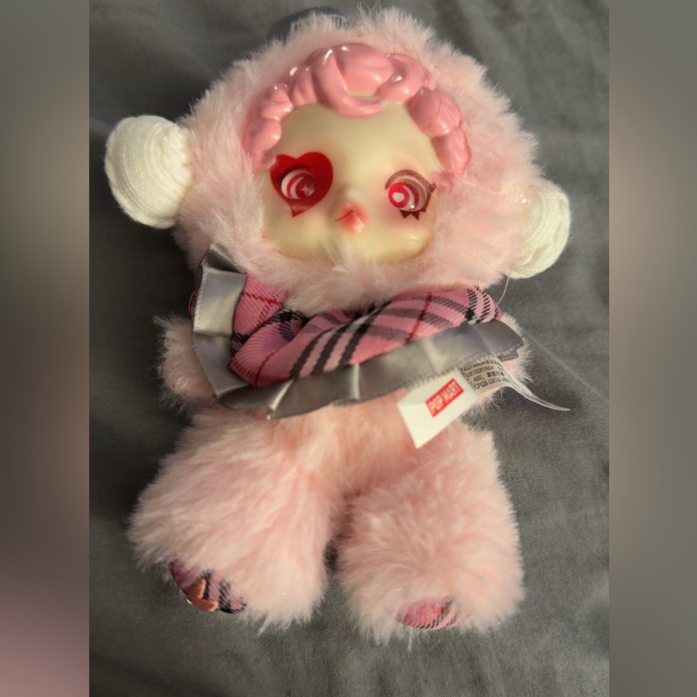 Pop Mart Cute Pink Plush Lamb Doll with Heart Eyes - Accessories